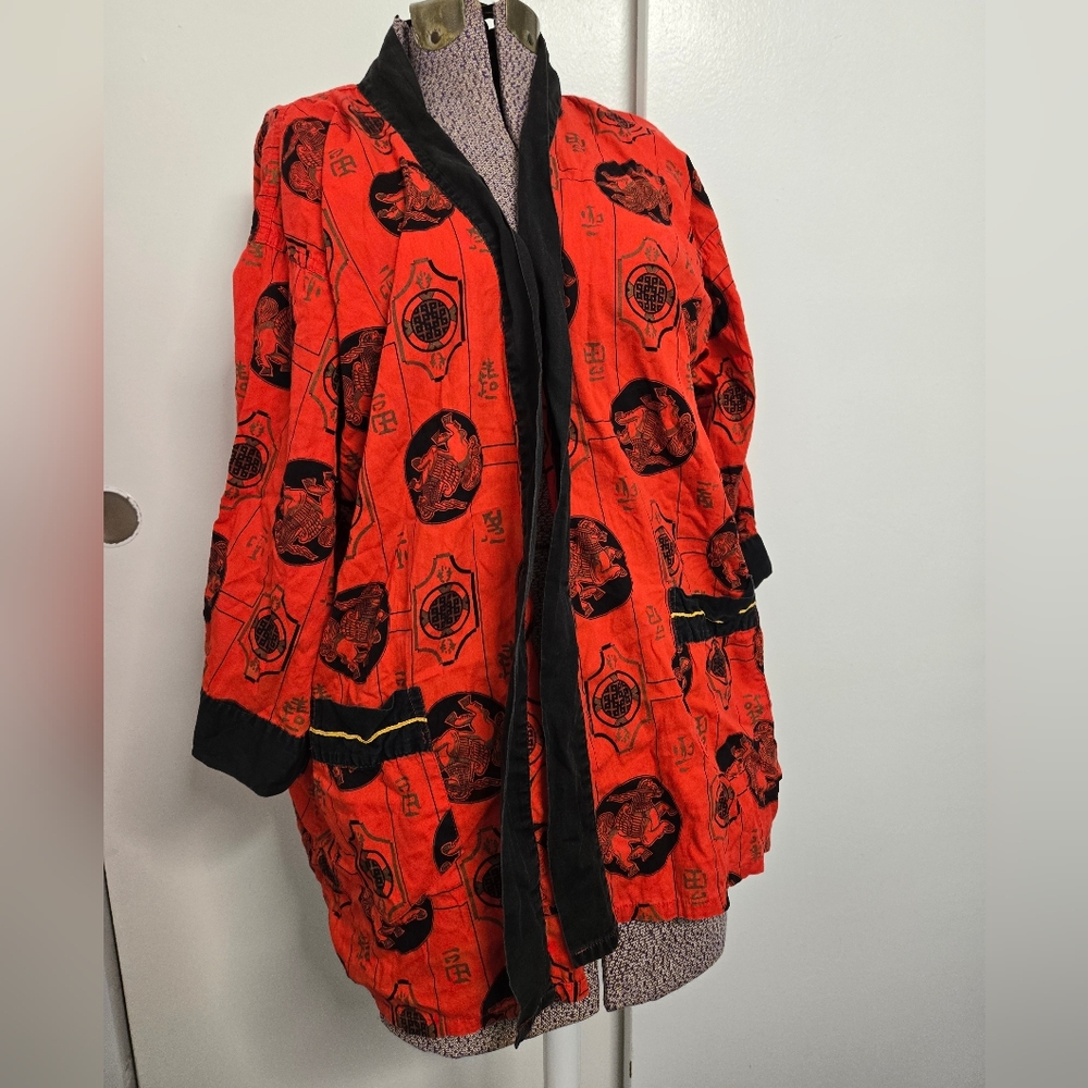 Women's Pleetway Red and Black Kimono Jacket Missing Belt No Size